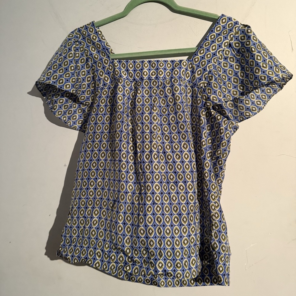 Banana Republic Small Silk Top Flutter Sleeve Boho Cottagecore Resort Square